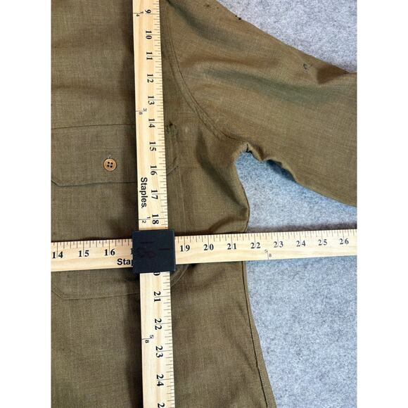 Vintage Military Work Button Up Shirt Mens Large Olive Long Sleeve Field Utility - Picture 6 of 15